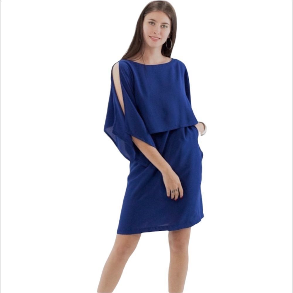 Glamour Nights Navy Poncho Overlay Dress Size 8